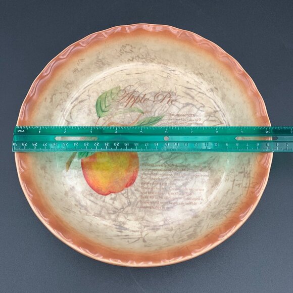 Apple Pie Recipe Ceramic Pie Dish 10” Beige & Orange Microwave Dishwasher Safe - Picture 2 of 9